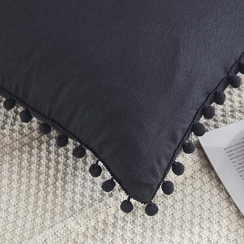 Miniatura 8 de Blue Body Pillow Cover Shabby Chic Long Pillow Case Cover Navy Blue Pom Poms Fringe Body Pillow case with Pocket Closure 20x54 inches(Body,Navy Blue)