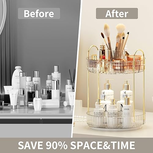 Miniatura 3 de Organizador de maquillaje giratorio de 360, almacenamiento de maquillaje de gran capacidad, organizador de perfumes de 2 niveles, organizador de
