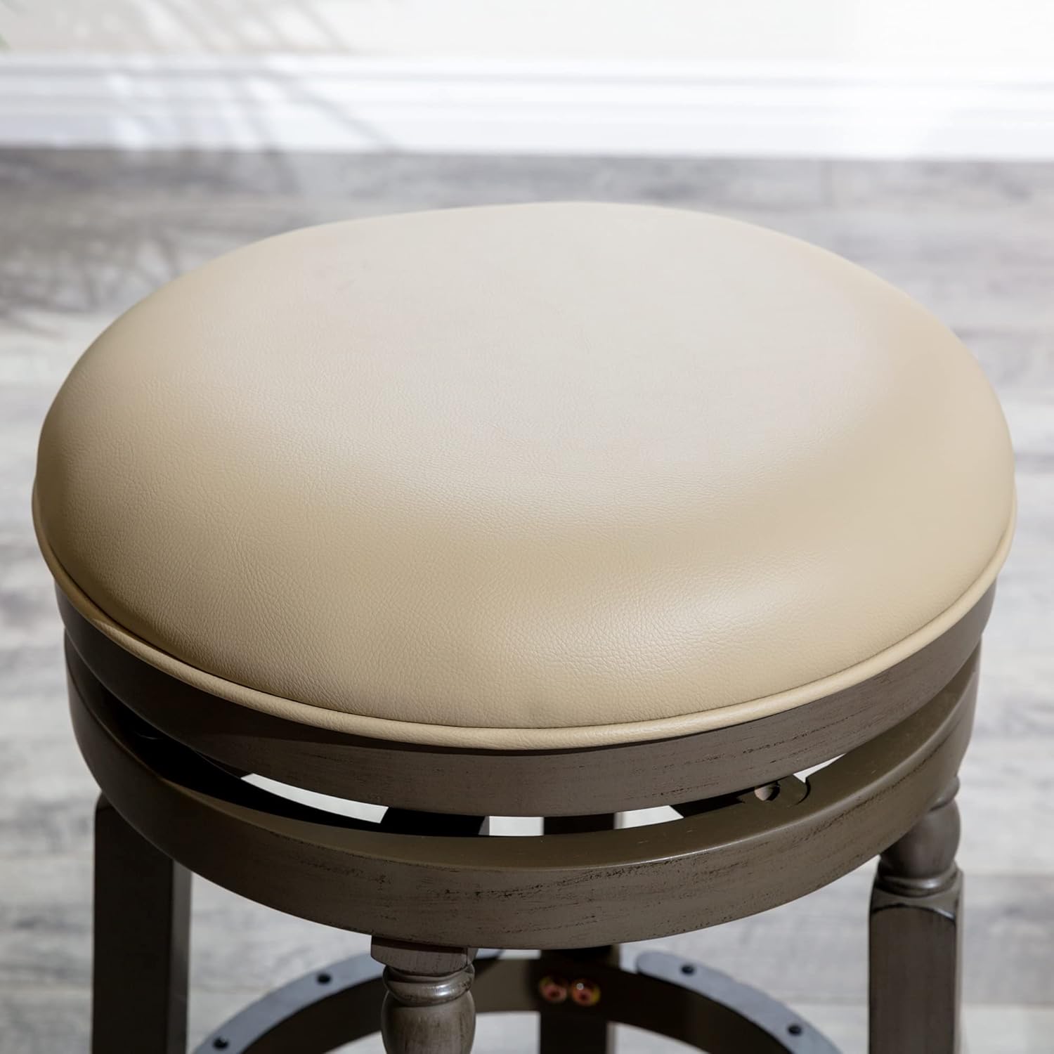 DTY Indoor Living Palmer Lake 30 Inch Bar Height Stools - Backless Swivel, Weathered Gray Finish with French Grey Seat