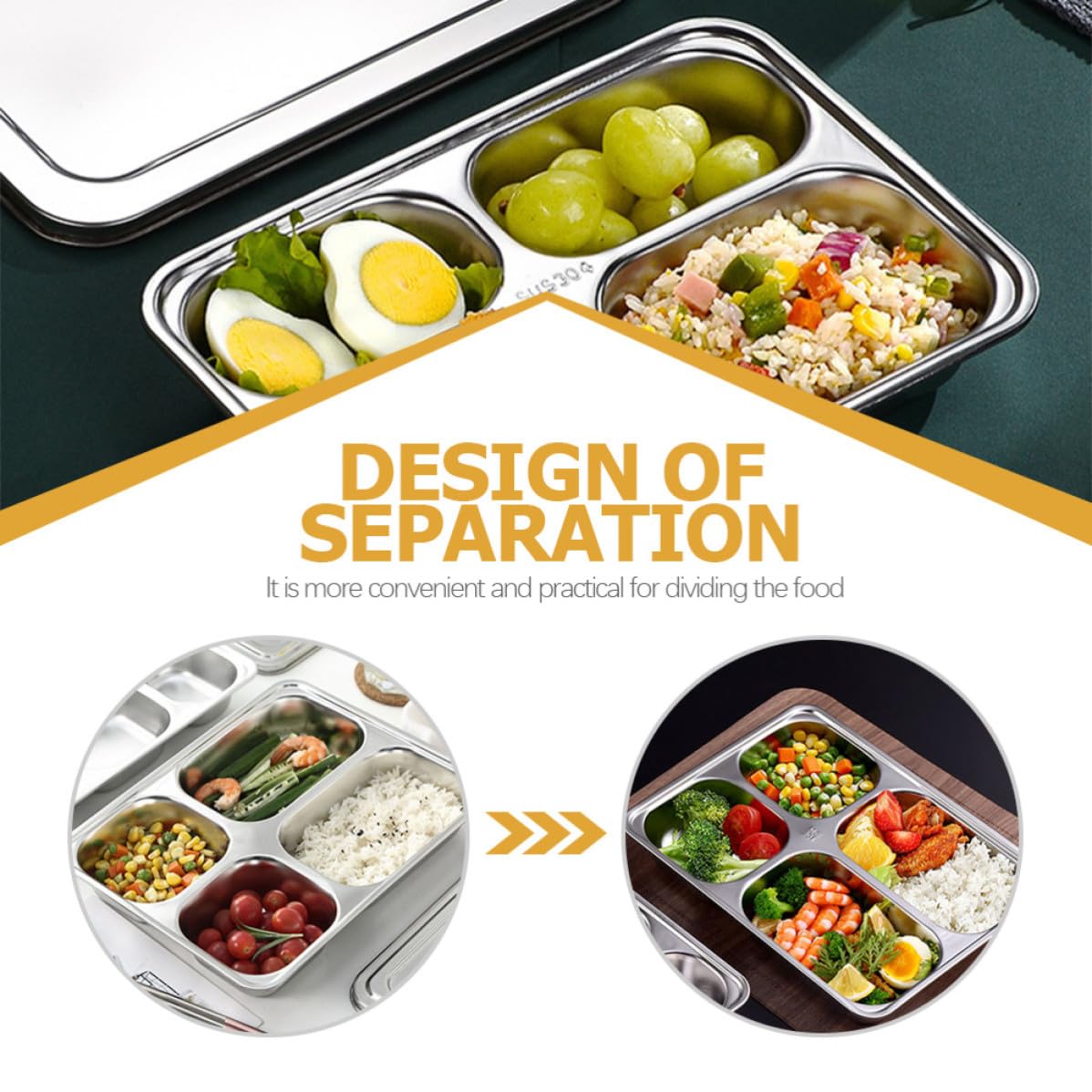 iplusmile Vassoio Pranzo Diviso in Acciaio Inox 2 Pezzi Argento