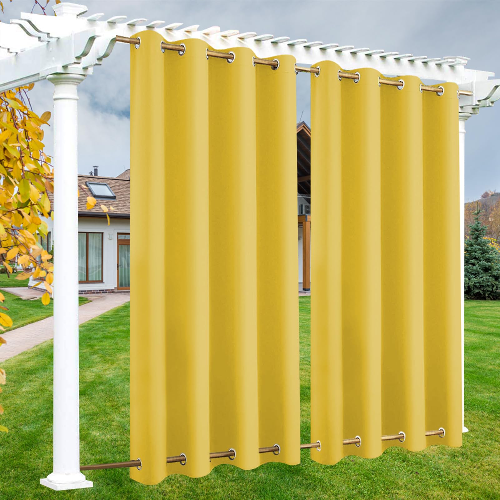 LSDINDF Outdoor Curtains Waterproof, 1 Panel Outdoor Curtain with Top & Bottom Grommets, Privacy and Sun Protection for Pergola, Gazebo, Patio, Porch and Poolside - W 52" x L 108"