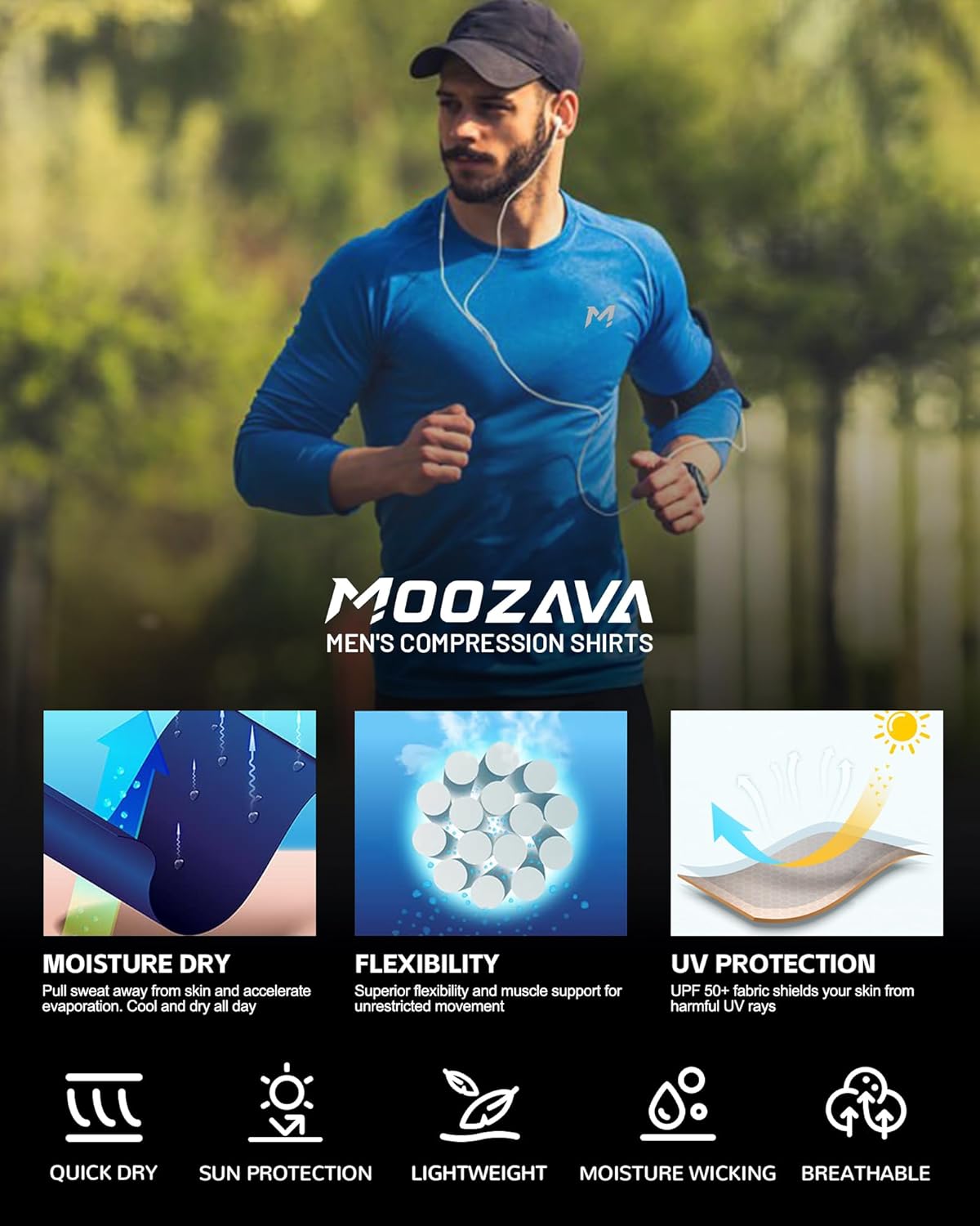 Moozava Mens Compression Shirt Long Sleeve Quick Dry Athletic Workout Gym T-Shirt SPF Running Top Sport Undershirt Base Layer - Image 5