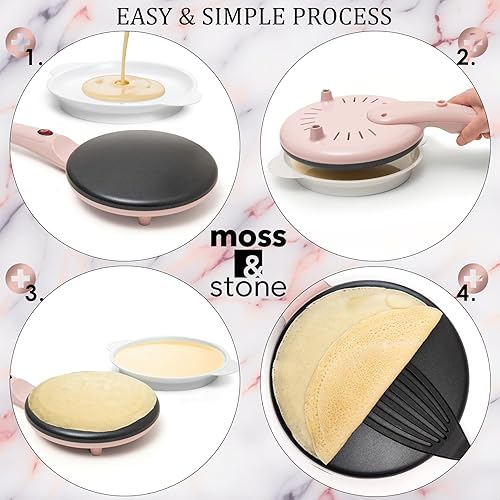 Miniatura 4 de Moss & Stone Máquina eléctrica de crepas rosa de 8 pulgadas, máquina de crepas portátil e interruptor de encendidoapagado de placa caliente,