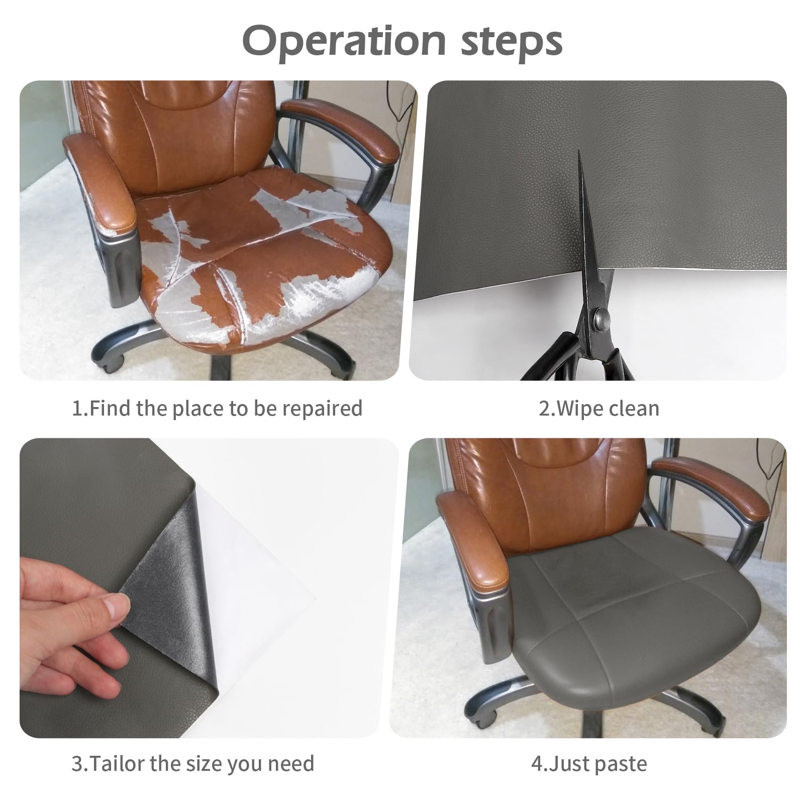 Cinta de reparación de cuero, parche de reparación de cuero autoadhesivo para bolsos, muebles, asiento de conductor, sofás, asientos de coche (gris, 3.9 x 79 pulgadas)