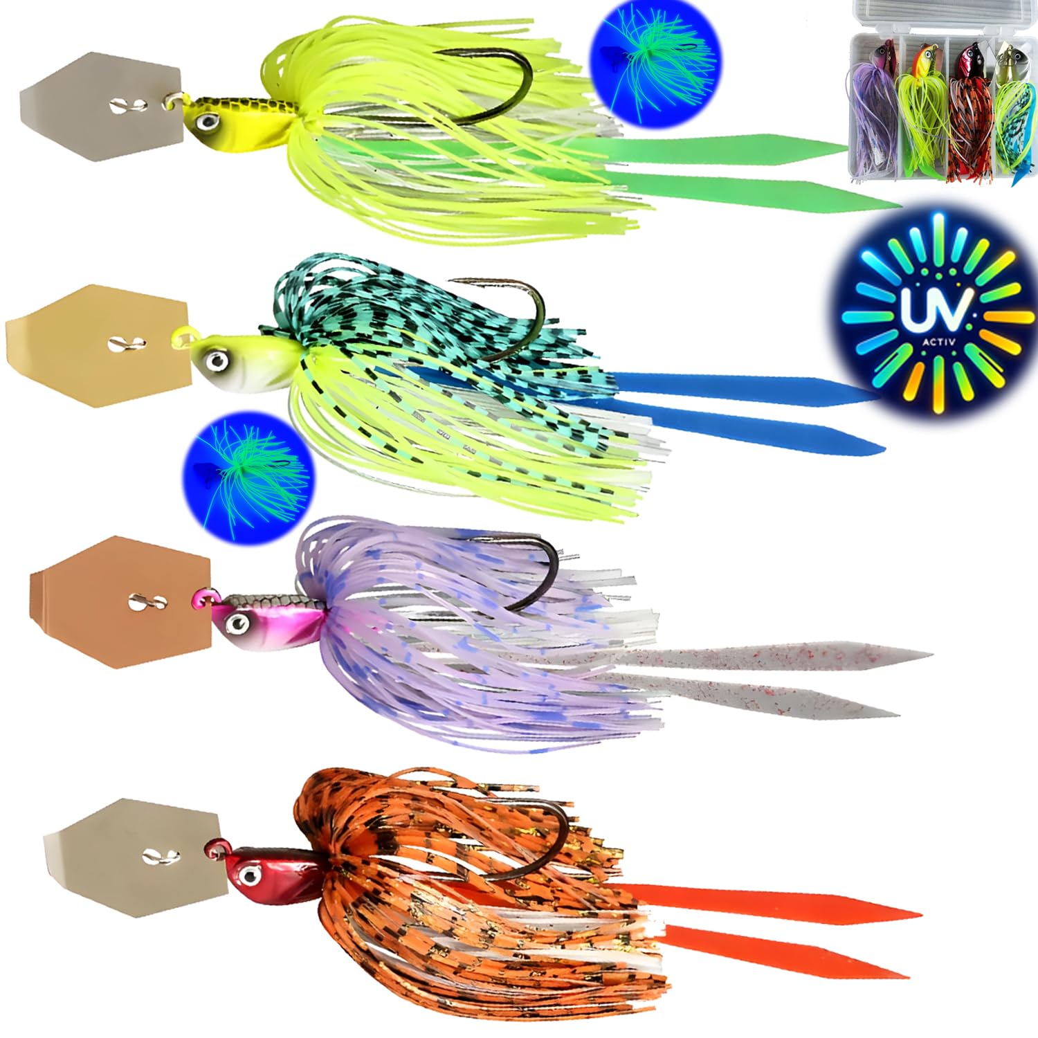 Chatterbait Neuheit 2024 4 Stück 7g 10g 14g wählbar (2X UV-Aktiv) Chatterbait Hecht Köder Spinner Bait Shatter Bait Chatterbaits Hecht Spinnerbait | Shatterbait Chatterbait