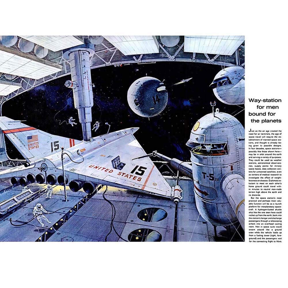 Wee Blue Coo Science Fiction Space Aeroplane Station Astronaut USA Art Print Poster Wall Decor 12X16 Inch