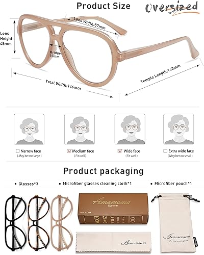 Miniatura 4 de AMOMOMA Paquete de 3 lentes de lectura retro estilo aviador para mujeres y hombres, marco de computadora con luz azul para lector grande clásico de
