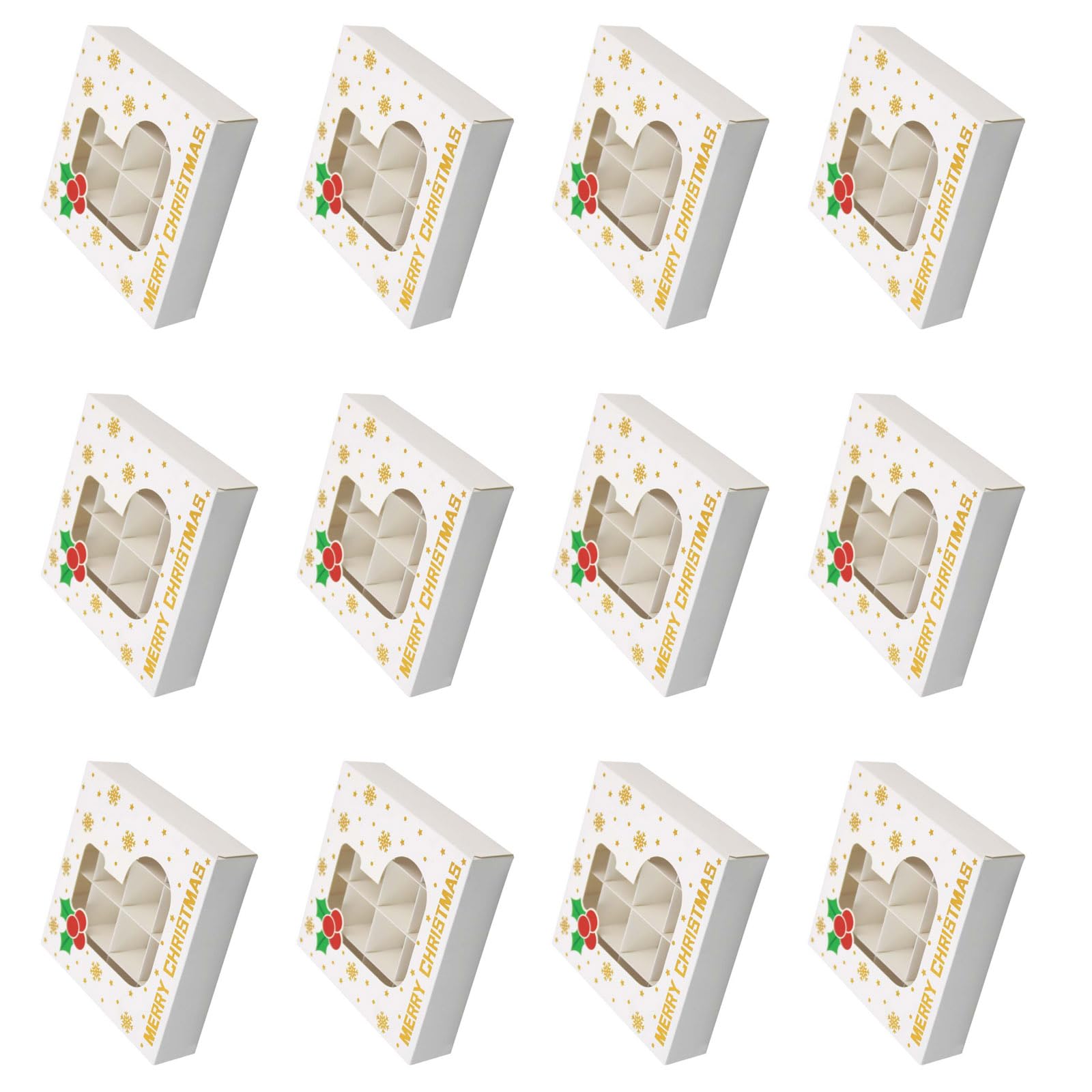 hogtnd Pack of 12 Christmas Chocolate Boxes with 12 Compartments, Treat Boxes, Festival Cookies, Candy Packaging Boxes for Parties and Events, Christmas Chocolate Packaging