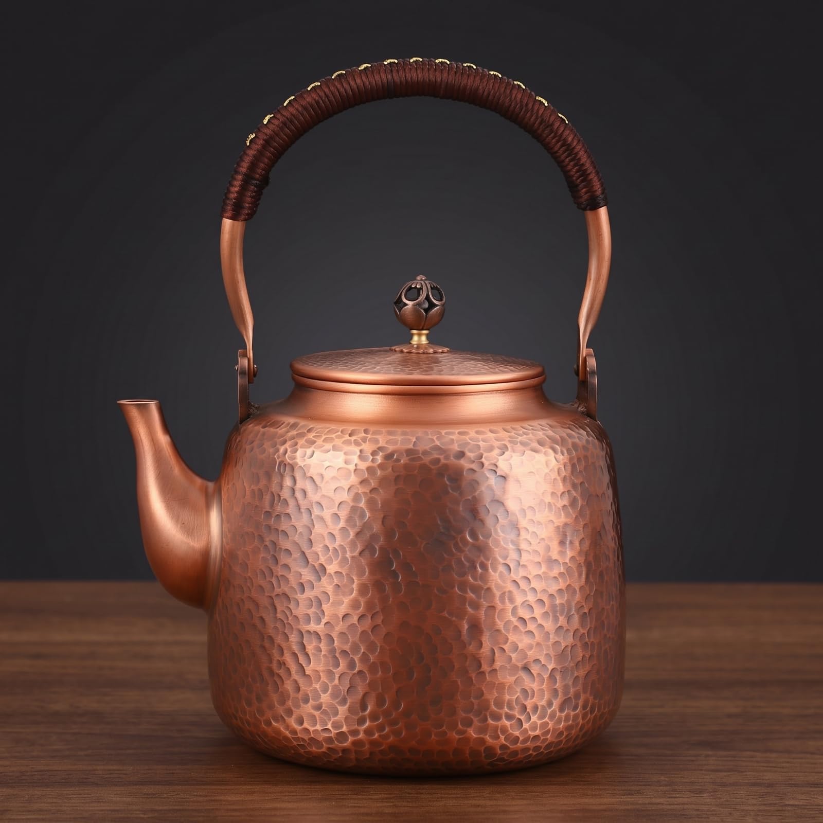 rockible Théière En Cuivre Texturé Bouilloire avec Infuseur Traditionnelle pour Cuisine, 2000 Ml, Motif D Arbre