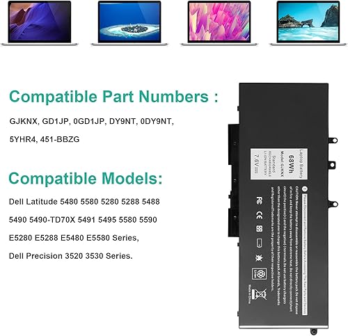 Miniatura 5 de Fancy Buying 68W GJKNX - Batería para laptop Dell Latitude 5480 5580 5280 5288 5290 5488 5490 5491 5495 5590 5591 E5480 E5580 E5490 E5590 Precision