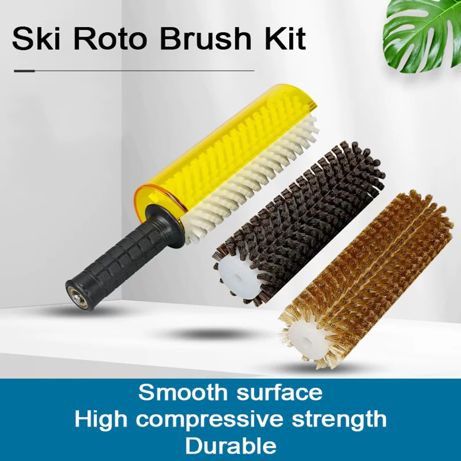 Kit De Cepillos Giratorios para Esquís, Mango del Cepillo Giratorio, Kit De Cepillos para Cera De Snowboard De Una O Dos Tablas con 3 Cepillos De Nailon, Latón Y Crin De 300mm