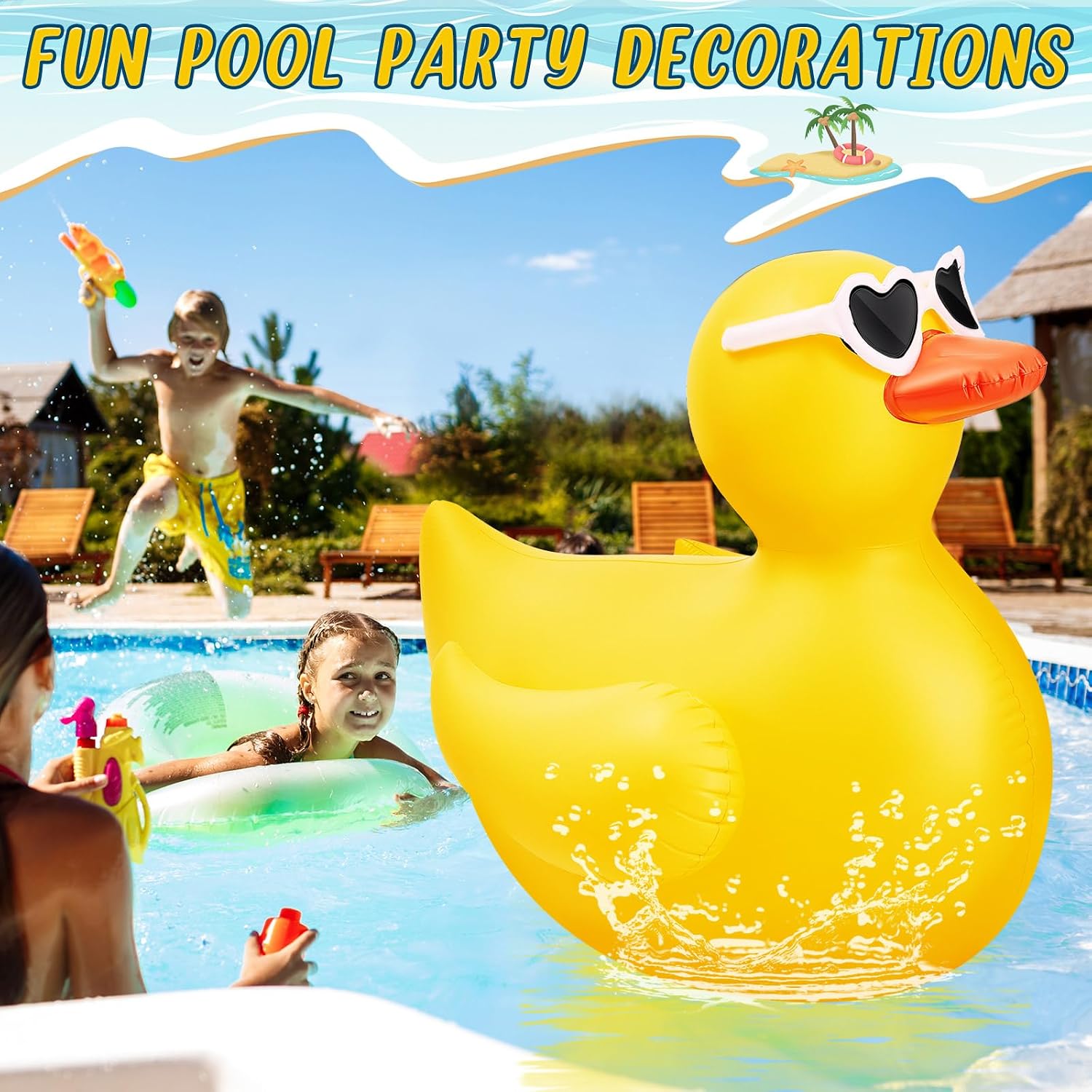 Hungdao 4 Pack 4 Feet Giant Inflatable Duck Huge Large Blow up Duck Pool Float for Kids Summer Beach Swimming Pool Party Decoration(Sunglasses)