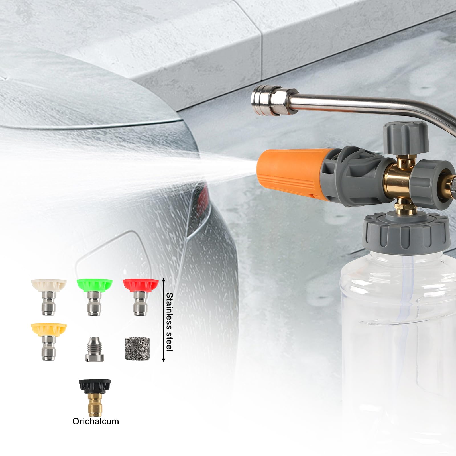 Canon à Mousse pour Nettoyeur Haute Pression avec Accessoire à Double connecteur, 1 L réglable de 6,35 mm, Distributeur de Savon, buse de pulvérisation pour Lavage de Voiture, Nettoyage de Cour