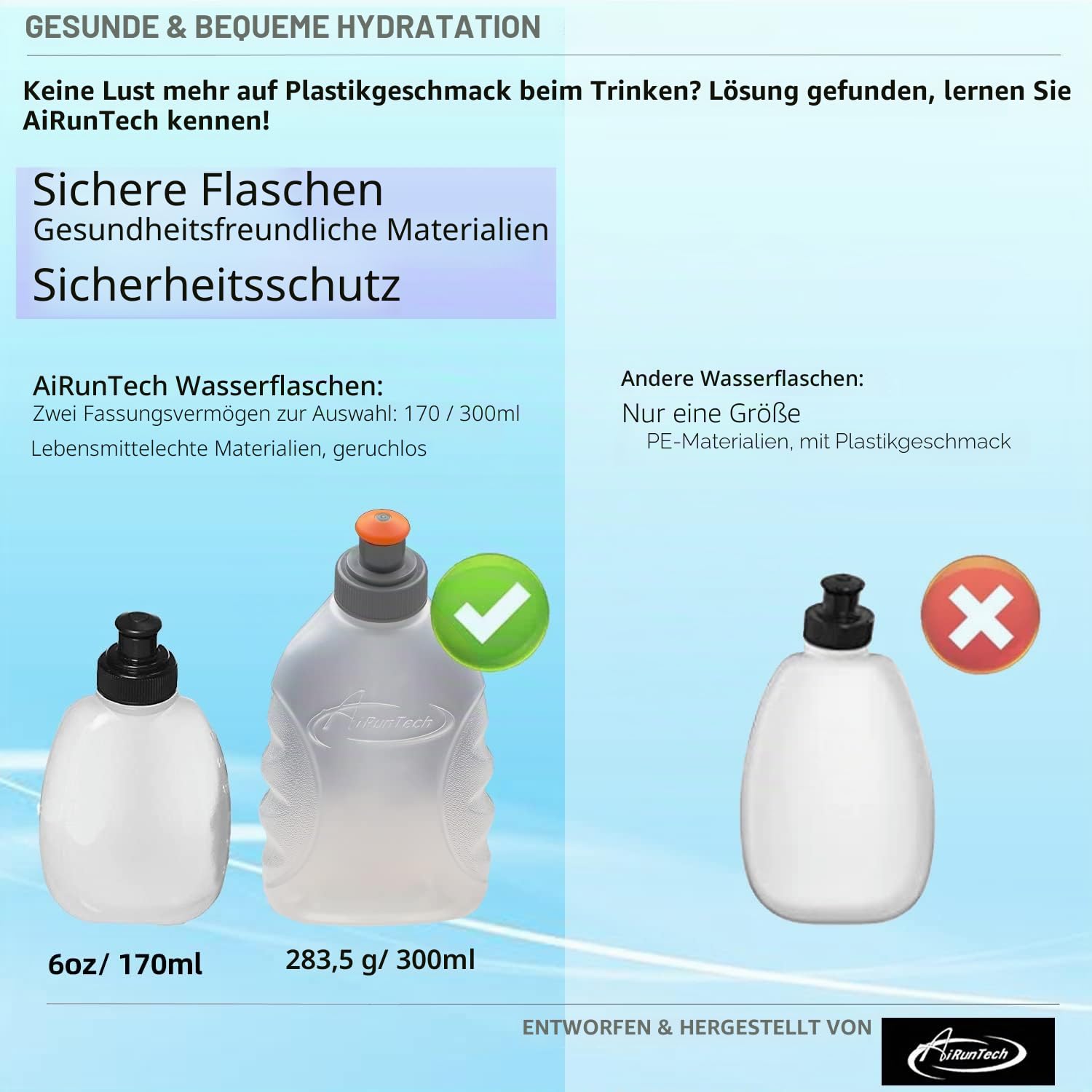 AiRunTech Laufgürtel mit Flaschen, Zero Bounce Design für Laufen, Triathlon, Ironman, Marathon, 10 K, 5 K, Traillänge für die meisten Smartphones(2 x 175 ml) Schwarz