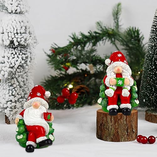 Miniatura 6 de Figuras de gnomo de Navidad, 2 piezas de decoración de árbol de resina, estatua coleccionable para interiores, lindo adorno navideño para mesa y