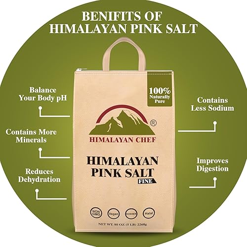 Miniatura 9 de Himalayan Chef Sal rosa del Himalaya, granos finos certificados Kosher, sin OMG, sal condimentadora, 100% pura y vegana con 84 oligominerales y 5