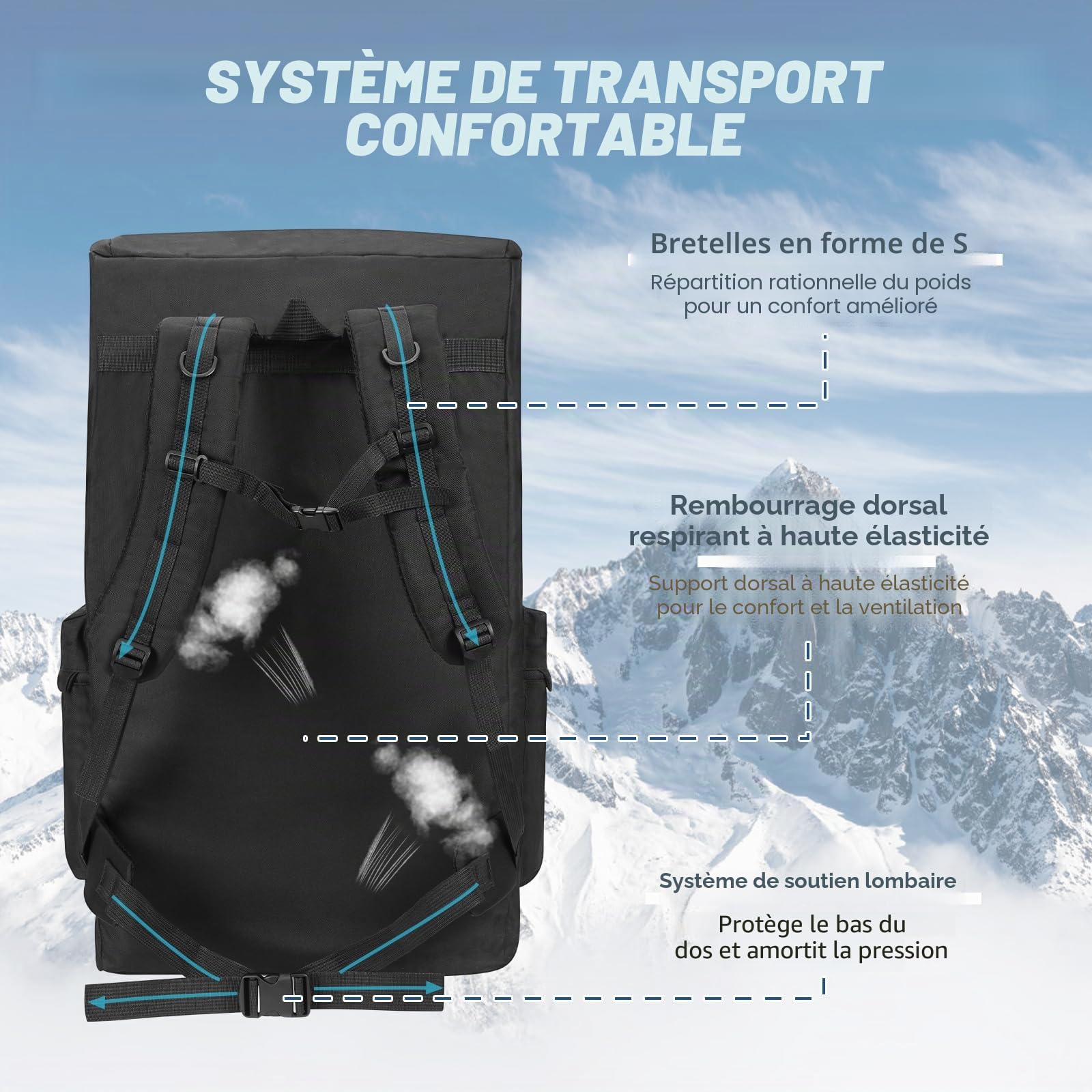 Sac à Dos Trekking Camping 120L Grand Sac à Dos de Randonnée Imperméable avec Housse de Protection Contre la Pluie