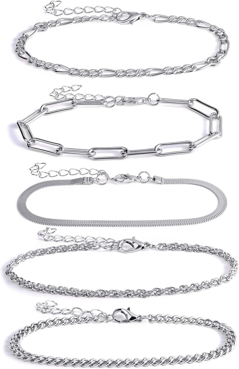 Thin Stacked Bracelets Paperclip Set Hand Chain Cuban Link for Women Jewelry Bracelet Pack Fashion Accessories - Gold & Silver