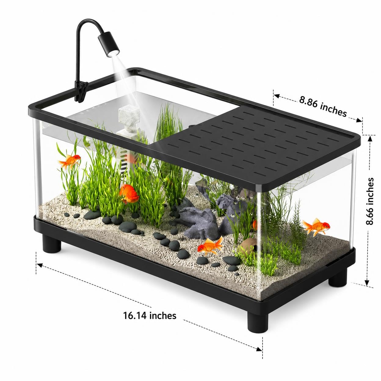 Acquario Completo per Pesci, Kit Acquario Acrilico con Pompa di Aerazione e Filtro, Vasca per Pesci con Decorazioni per Casa e Ufficio