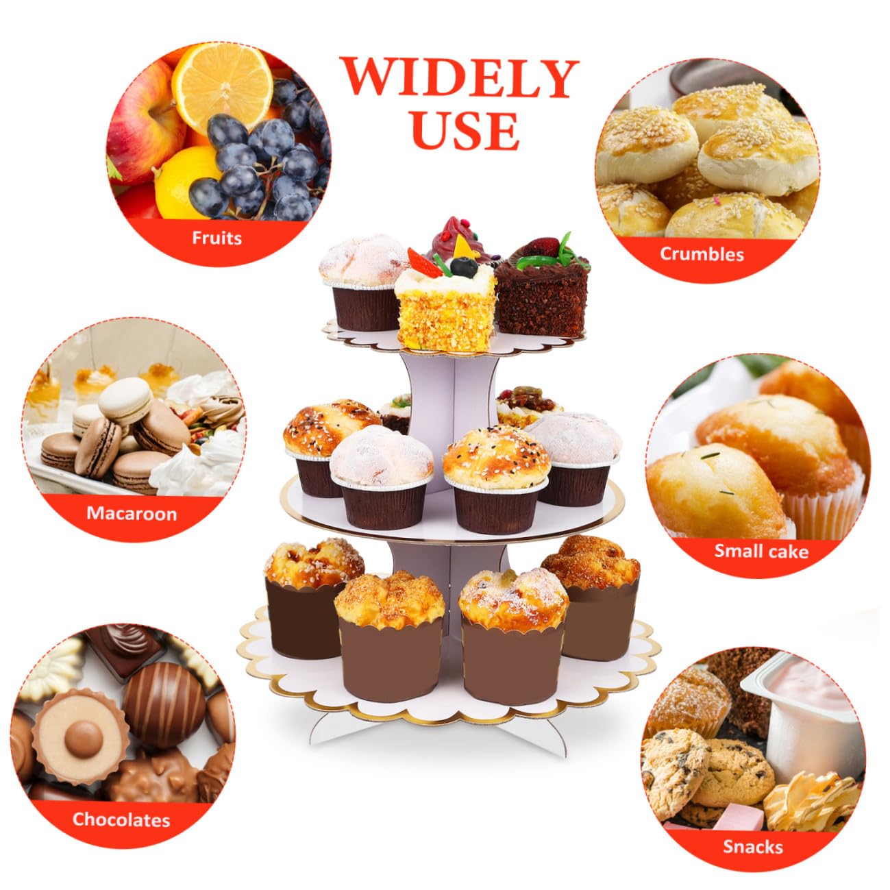 Alipis Soporte para Cupcakes de 3 Niveles Blanco de Cartón, 3 Piezas | Discos Redondos y Soporte Central Firme, para Bodas y Fiestas, Estructura Estable