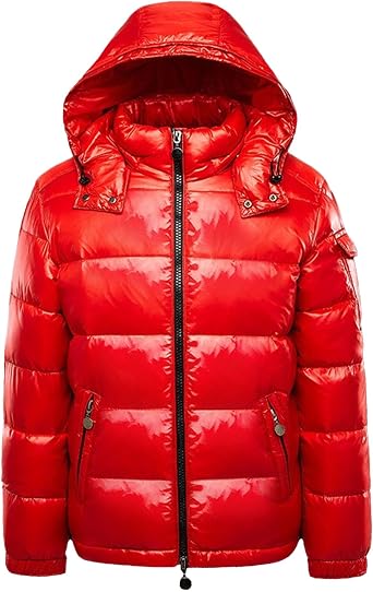 Mens Solid Color Metallic Jackets with Hood Full Zip Down Alternative Padded Coat Winter Quilted Puffer Jacket