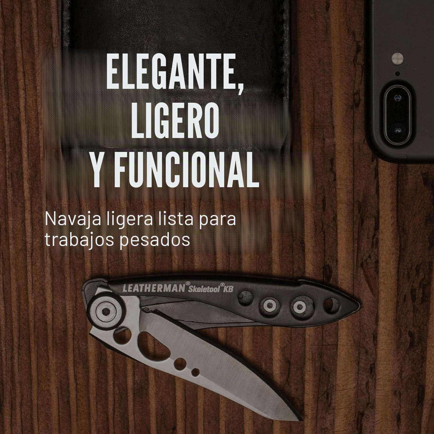 Leatherman Skeletool KB - Navaja de bolsillo multiusos resistente y ligero con abrebotellas, fabricada en EE.UU., en negro, Acero inoxidable