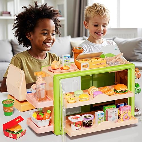 Miniatura 4 de Play Food Store Juguetes para niños, tienda de comestibles de juego de simulación con caja registradora para niños con pedido de voz con pantalla