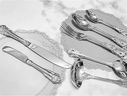 Miniatura 2 de Gugrida Cuchara de servir buffet de acero inoxidable de 4 piezas, cuchara grande, cuchara redonda, juego de cubiertos brillantes (plata pura)