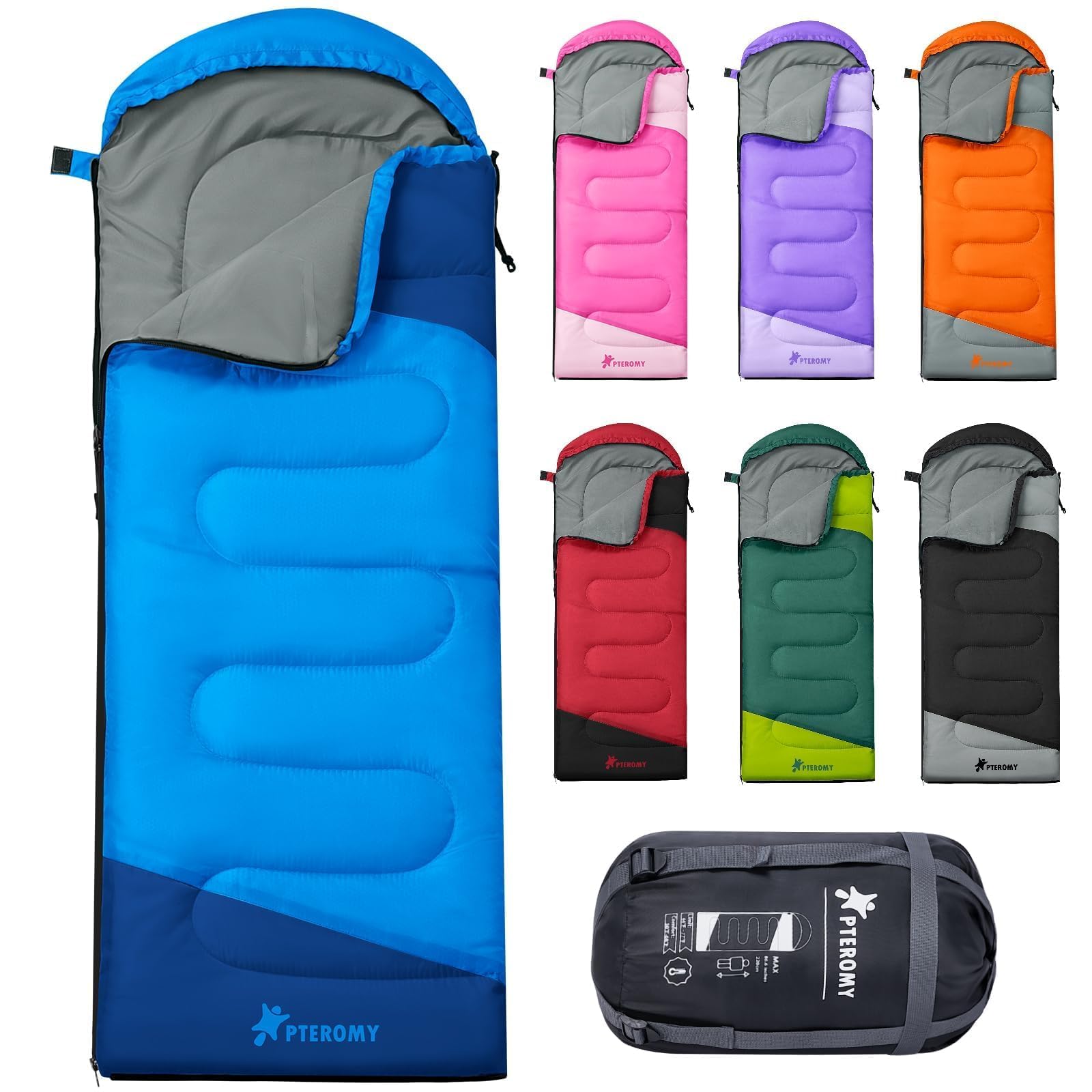 PTEROMY Sleeping Bags for Adults, Lightweight Water Resistant Backpacking Camping Sleeping Bag for Warm Cold Weather, Camping Essentials for Hiking Outdoor Travel