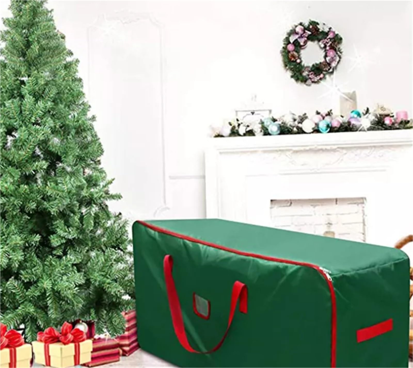 Weihnachtsbaumtasche Weihnachtsbaum-Aufbewahrungstasche Mit Griff, Doppelter Reißverschluss, Tragbare Grüne Aufbewahrungstasche Gartenaccessoires