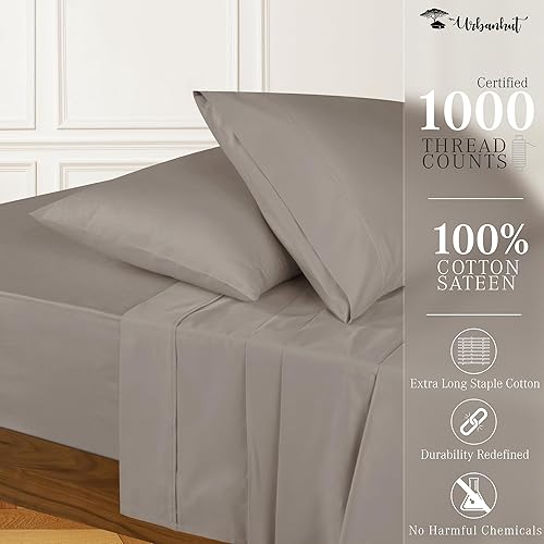 Miniatura 2 de URBANHUT Juego de sábanas de 1000 hilos tamaño matrimonial de 1000 hilos de 100 % algodón liso, sábanas de lujo para cama de tamaño matrimonial,