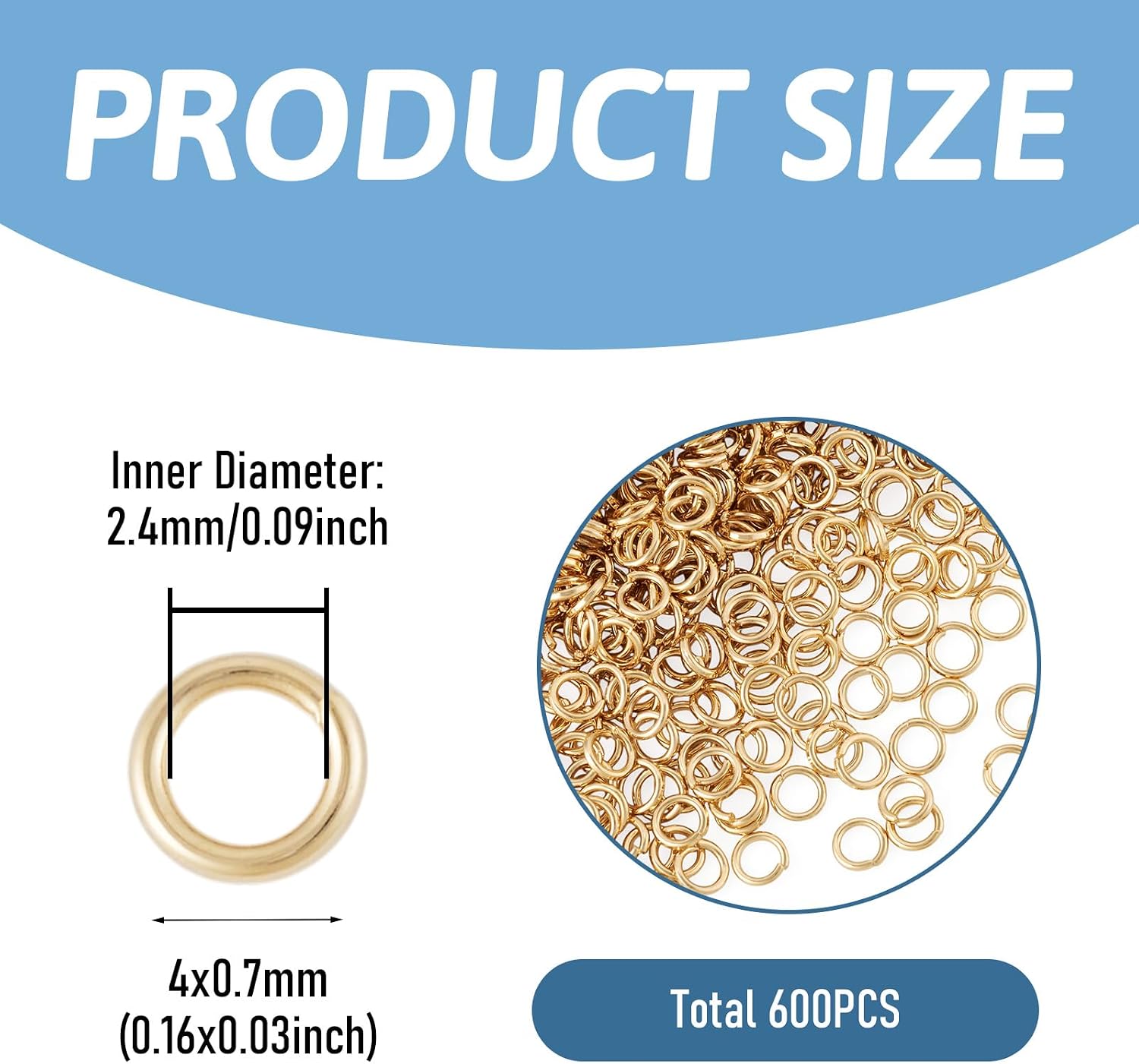 FASHEWELRY 600Pcs 14K Gold Filled Brass Open Jump Rings 21 Gauge 4mm Small Jewelry Rings for Permanent Jewelry Women Key Chains Necklace Bracelet Pendant Earrings Crafting