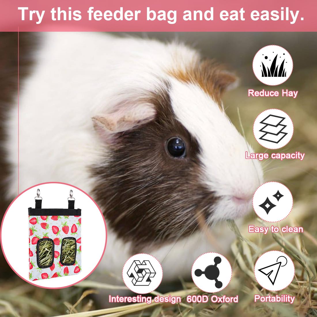 DZWLKJ Guinea Pig Hay Feeder, 600D Polyester, Rabbit Hay Feeder Bag, S -10"x 8"x 0.4", Guinea Pig, Chinchilla, Hamsters, Small Pets, 1 Pack, Lightweight - image 5