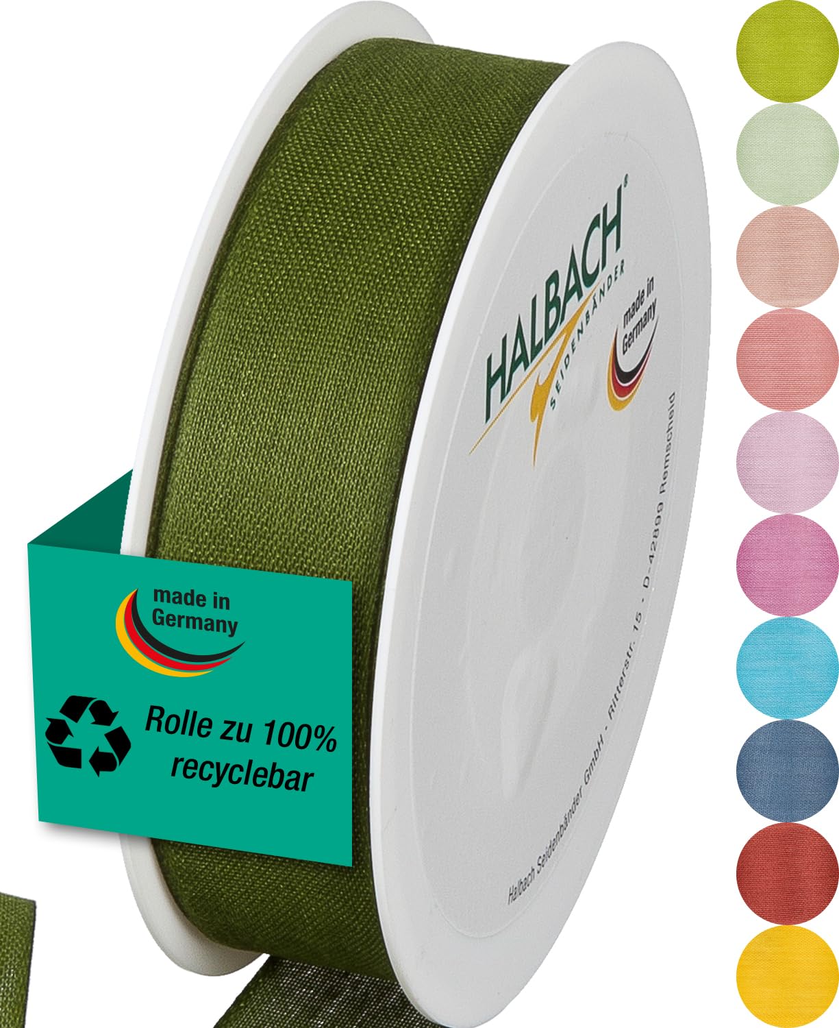 Halbach Seidenbänder Gift Ribbon, Width 25 mm, Length 25 m, Ribbon Made in Germany