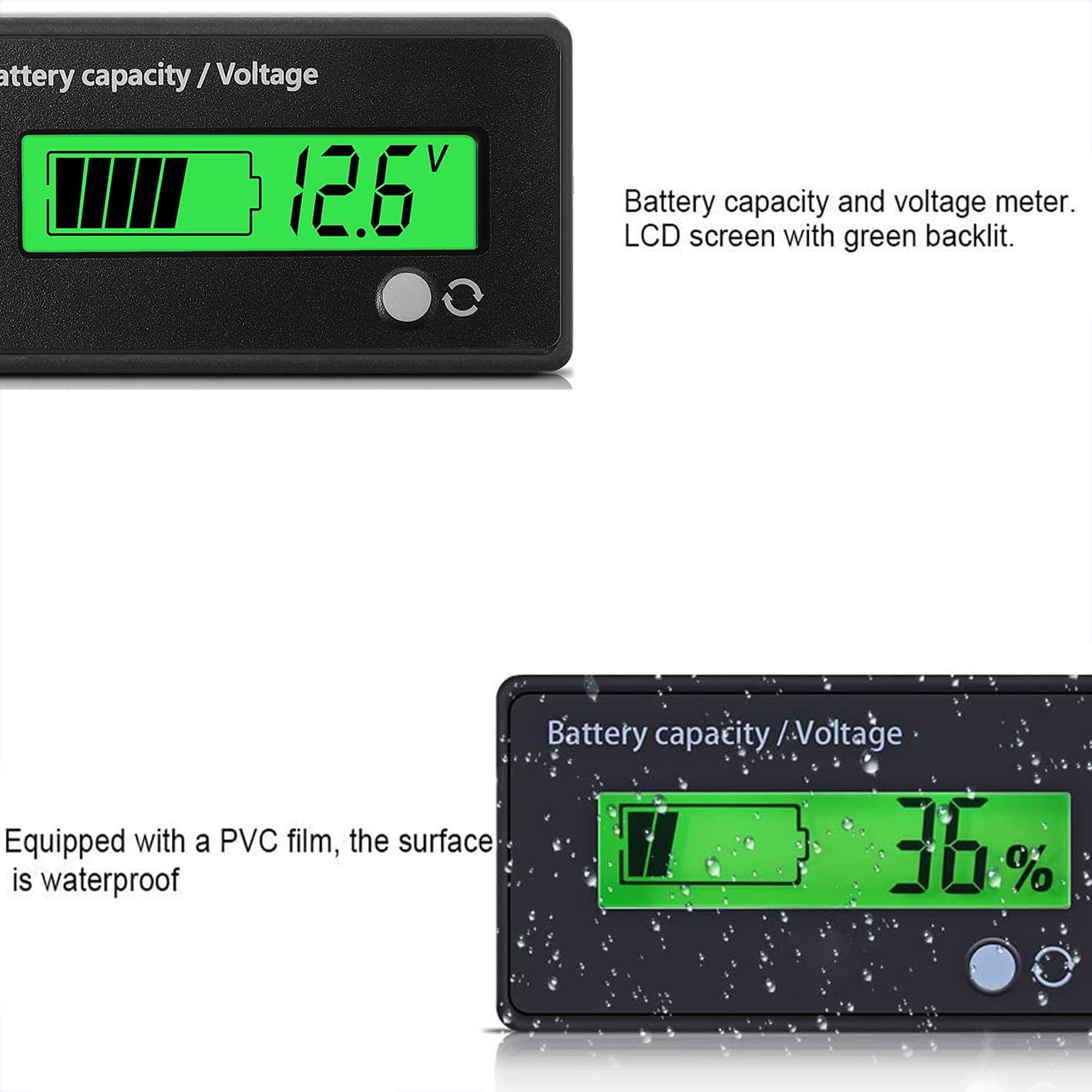 Battery Meter DC 12V-84V Battery Tester Capacity Voltage Indicator Lead Acid Lithium Ion Green