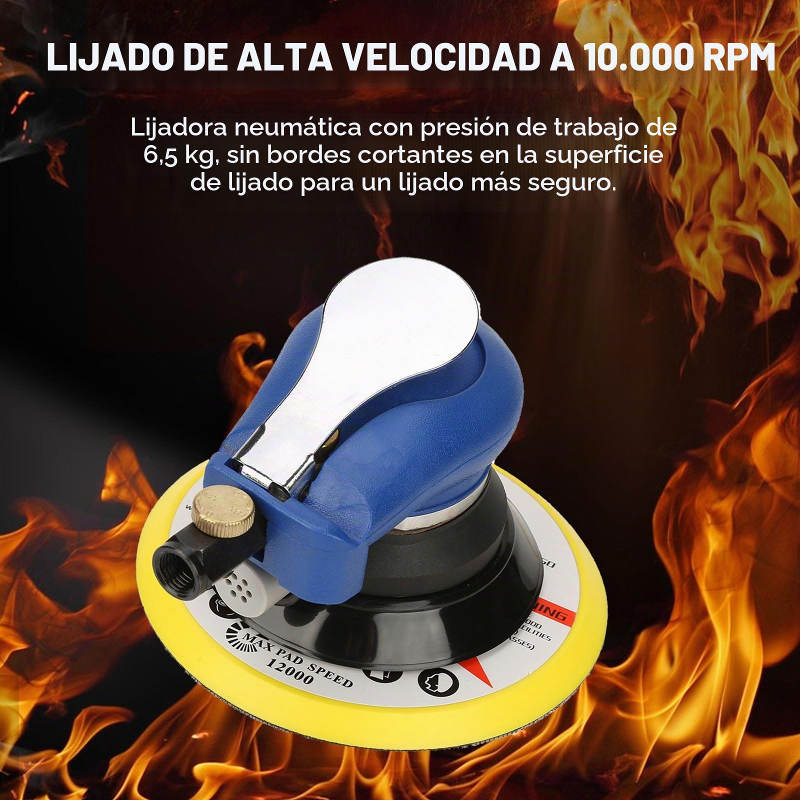 Lijadora Orbital Excéntrica Neumática, Lijadora de Aire de Mano 5"/6" con Disco de Aire Comprimido de 10000 rpm, Dual-acción Máquina para Lijar Neumática para Coche, Metal, Madera, Muebles