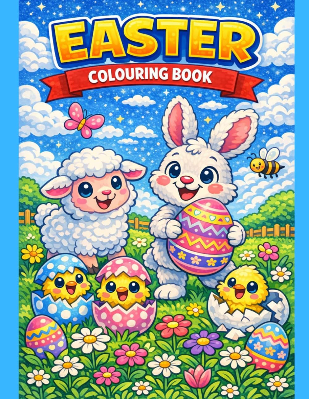 Easter colouring book: Cute bunnies, eggs and spring scenes for kids 3-8