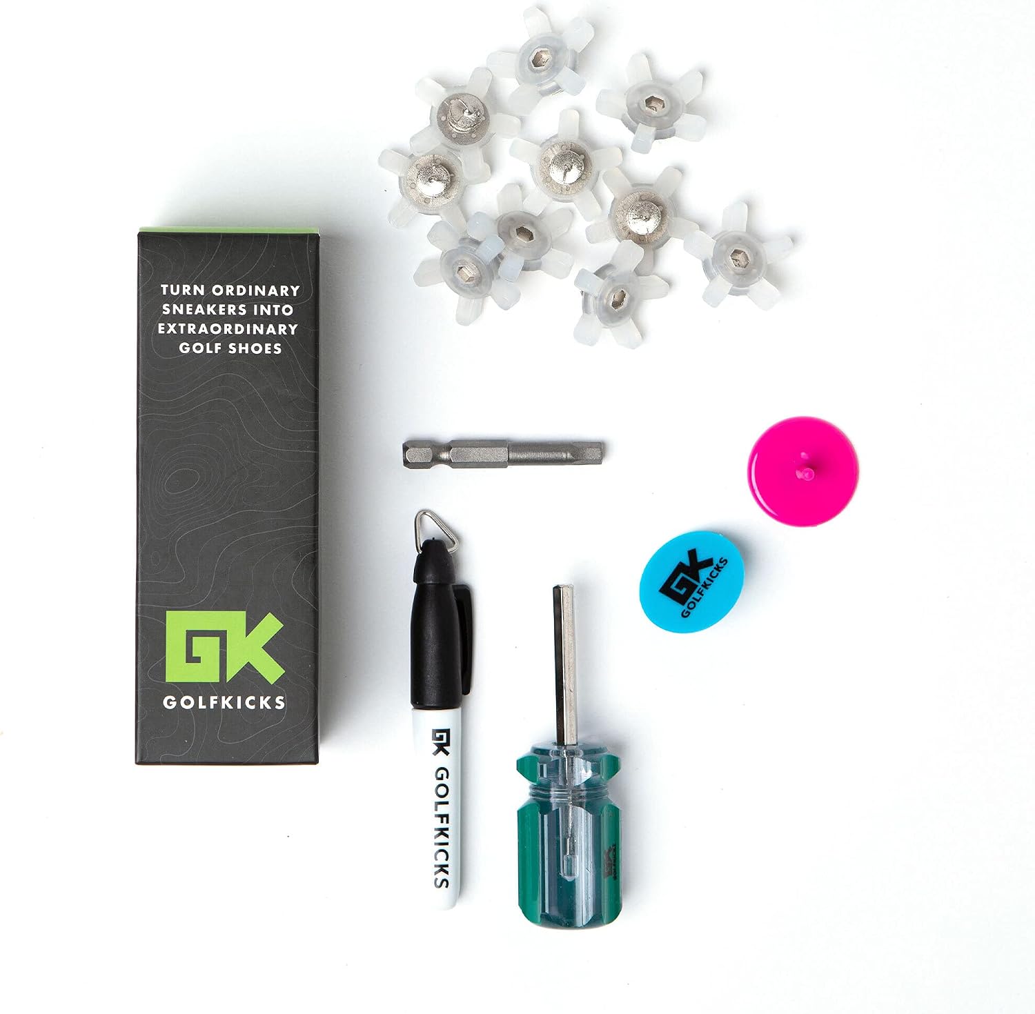 Golfkicks Golf Traction Kit for Sneakers with DIY Golf Spikes - Add Golf Cleats to Any Shoe, 20 Count - As Seen On Shark Tank