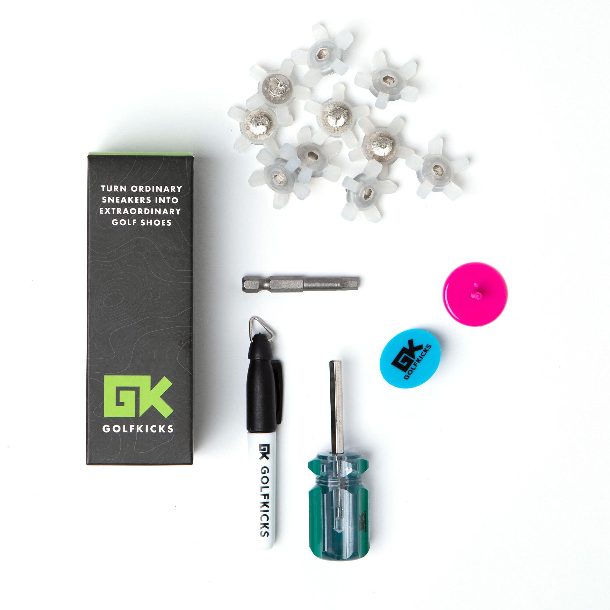 Golfkicks Golf Traction Kit for Sneakers with DIY Golf Spikes - Add Soft Spikes to Almost Any Shoe, 20 Count