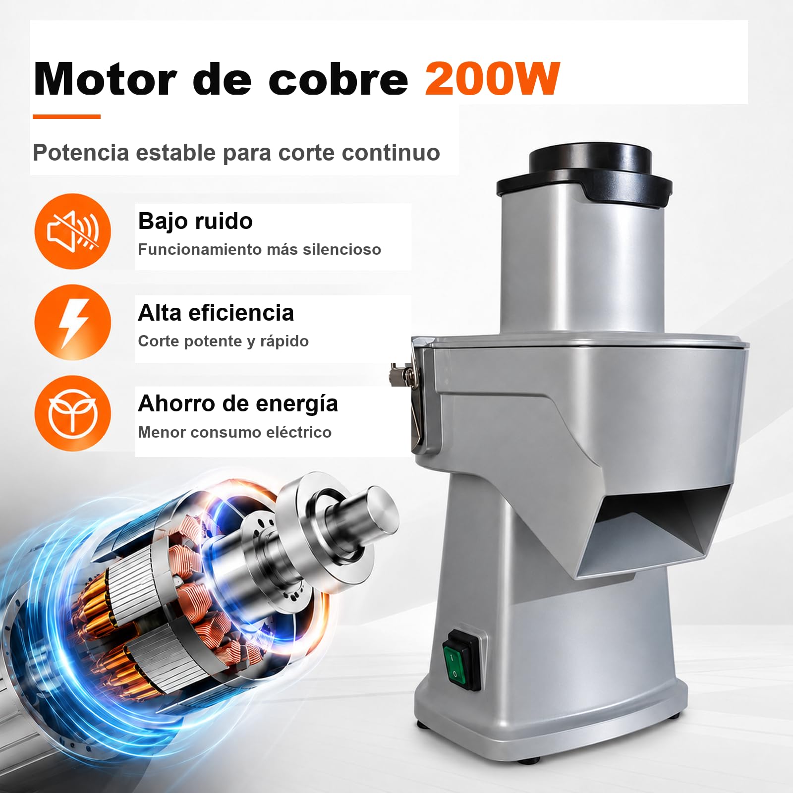 Cortadora Eléctrica Comercial de Verduras, Rebanadora, Ralladora y Cubos