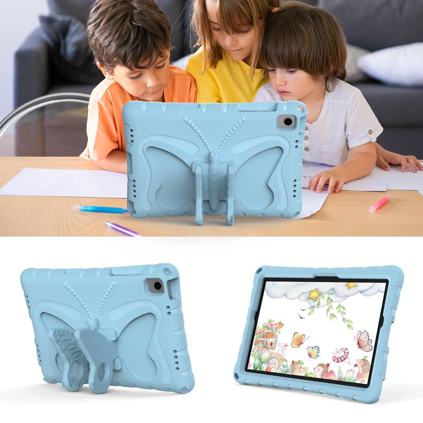 Custodia compatibile con Samsung Galaxy Tab A11 Plus 11" 2025 per bambini, design carino, leggera, in EVA, robusta, antiurto, custodia protettiva con tracolla, blu chiaro