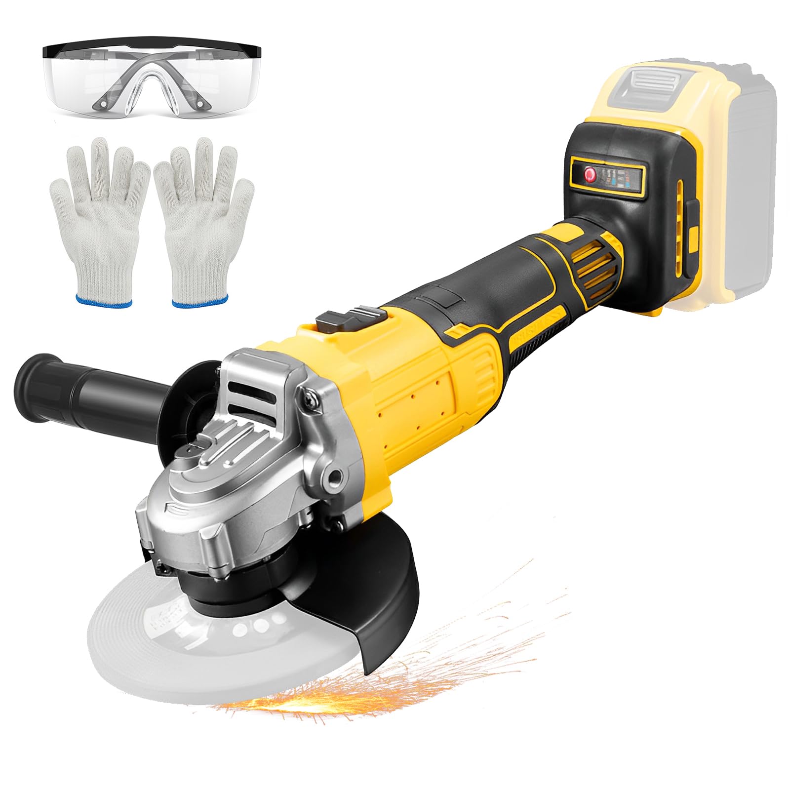 Bezprzewodowa szlifierka kątowa, bezszczotkowa szlifierka kątowa, kompatybilna z akumulatorem Dewalt 20 V, 125 mm, 10000 obr./min, profesjonalna elektryczna szlifierka kątowa z pomocniczym uchwytem