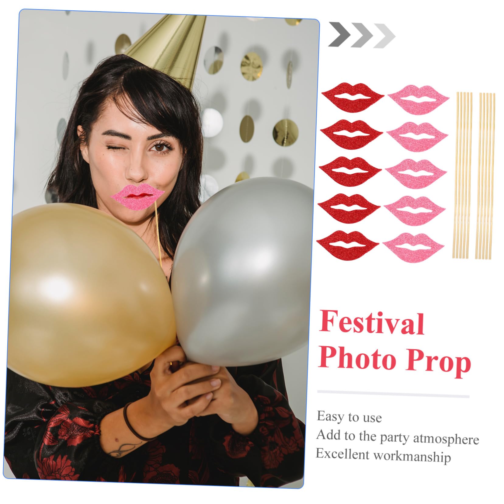 ERINGOGO 3 Sätze Teiliges Handheld Lippen Foto Props Aus Glitzerpapier Kreative Party Fotorequisiten Für Hochzeit Geburtstag Und Familienfeiern Rot Und Einfach Zu Halten Für 40 Stück * 3