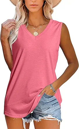 JomeDesign Womens Tank Tops Summer Sleeveless V Neck T Shirts Casual Tunic Tops for Leggings Loose Fit