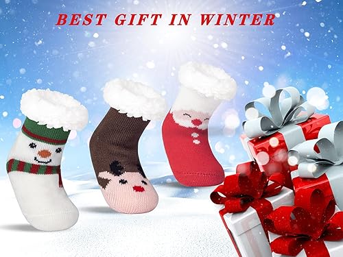 Miniatura 7 de FENELY 3 Pares de Calcetines de Pantuflas para Niños y Niñas, Cálidos de Invierno, Forrados de Sherpa, Suaves, Afelpados, Antideslizantes