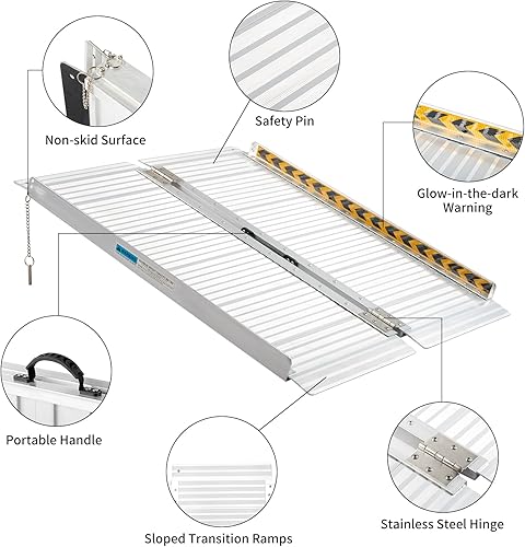 Miniatura 6 de MOTORHOT Rampa para silla de ruedas de 3 pies, capacidad de 600 libras, portátil, antideslizante, plegable, de aluminio, para escalones del hogar,