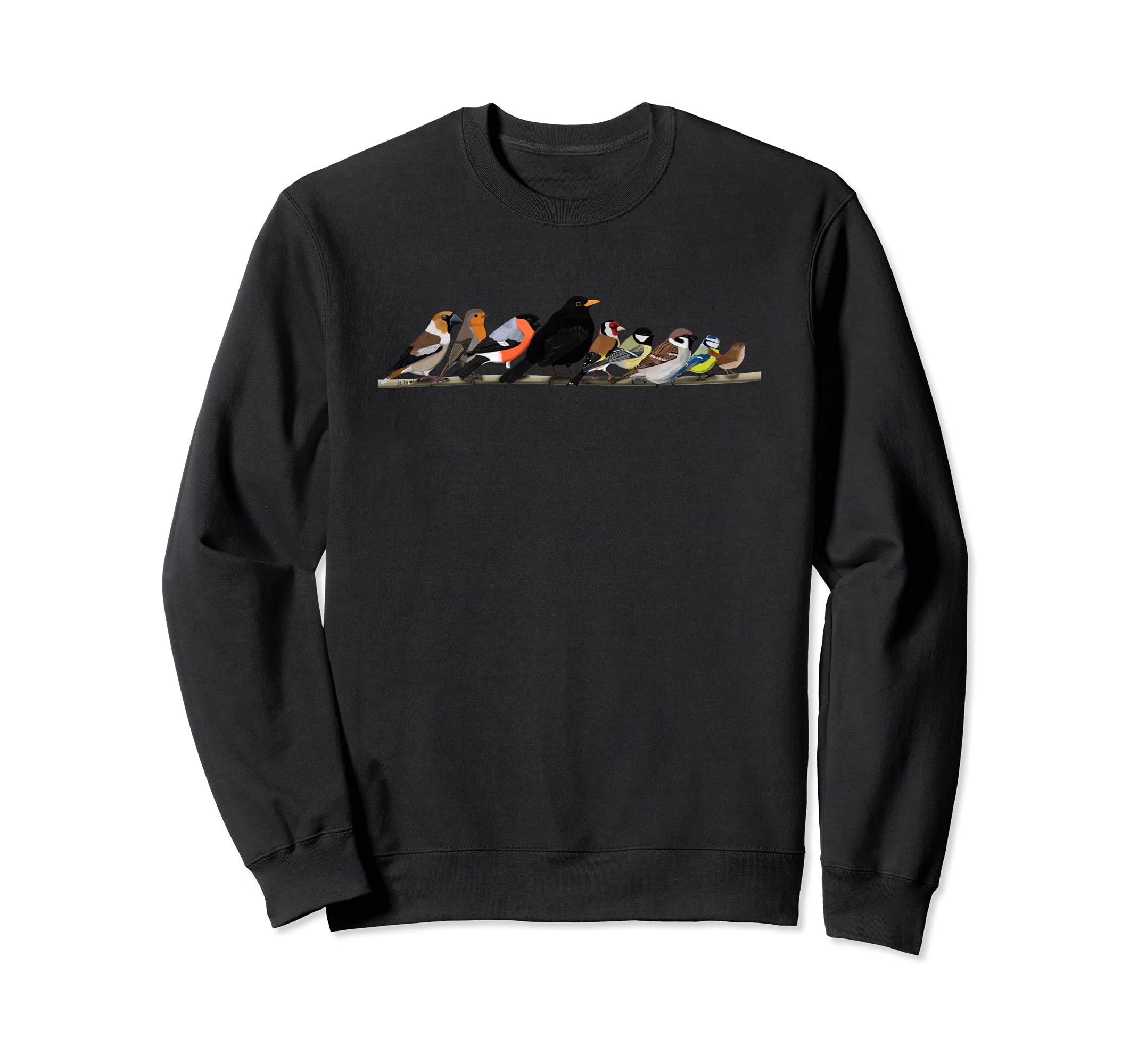 Garden Birds Cuddle on a Branch Bullfinch Wren Birdlover Sweatshirt, Black