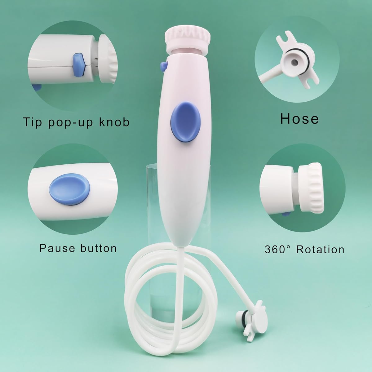 Replacement Hose and Handle for Waterpik Water Flosser WP-100W | Compatible with Waterpik Water Flosser WP-140 WP-112W WP-130W WP-150 WP-900 Series Oral Irrigator, Pause Button