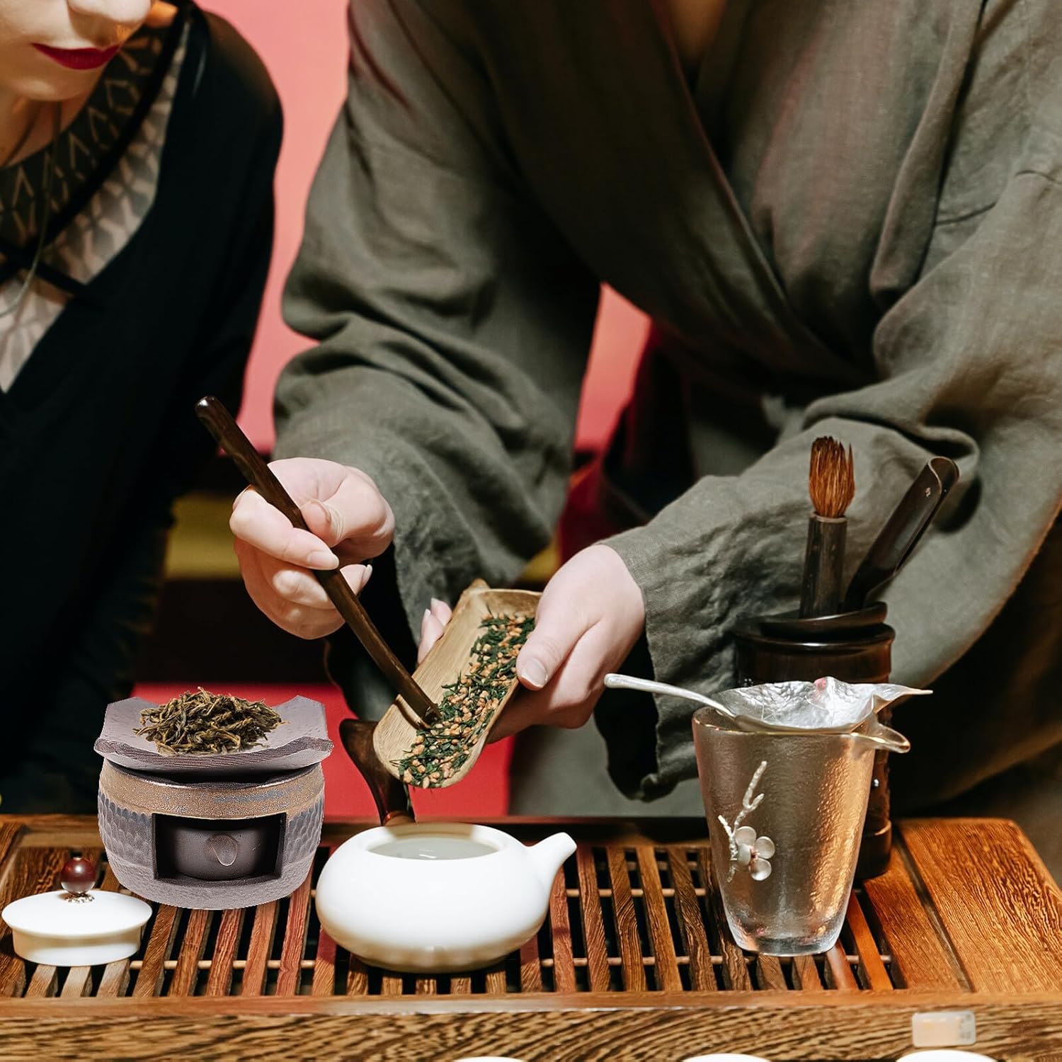 Ceramic Teapot Warmer with Candle Stand Retro Tea Light Holder Portable Tea Heater for Living Office Warmer