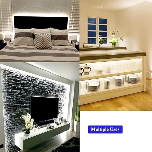 Miniatura 4 de JUNWEN Tira de luces LED blancas de 40 pies, tira de luces LED flexibles SMD2835, tira de iluminación regulable de 12 V, enchufe de cinta LED para